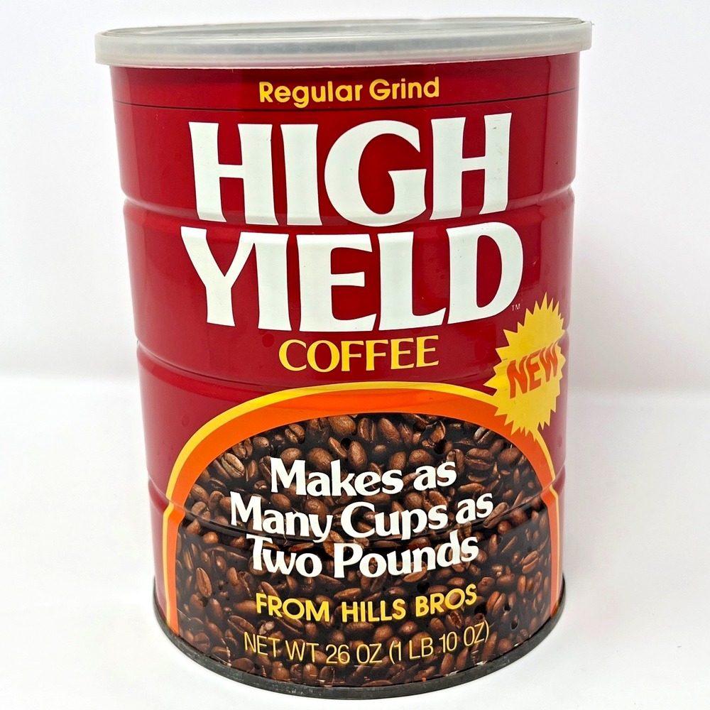 RARE vintage‎ 1970s HIGH YIELD coffee tin can Hills Brothers retro cafe prop OLD
